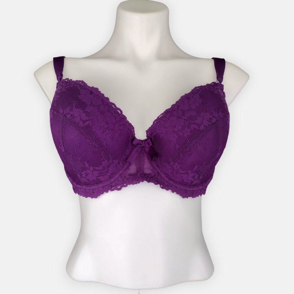 PARFAIT Purple Lace Overlay Lined Underwire Full Coverage Bra 38D
